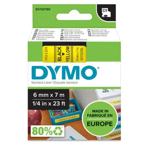 Dymo taśma do drukarek etykiet, D1 43618 żółta czarny nadruk 7m/6mm